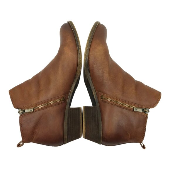 Lucky Brand Basel Ankle Boots Womens 10M Side Zip Toffee Leather Stacked Heel - Picture 5 of 16